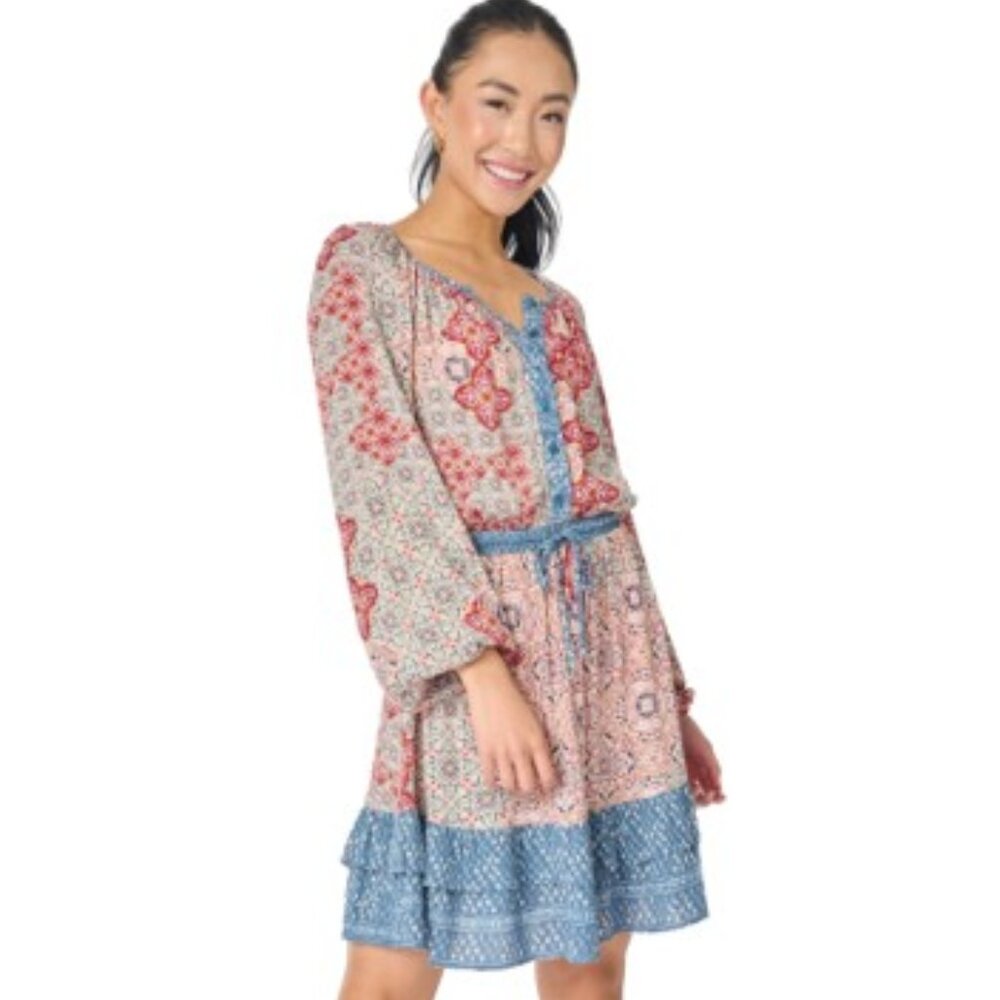 Gibson Look Red Denim Combo Tiered Dress - XL, color
